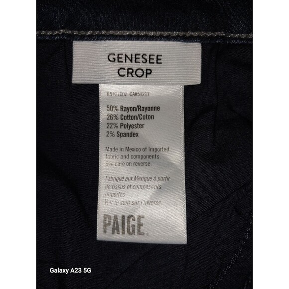 PAIGE Genesee Wide-Leg Crop Jeans Dark Wash Stretch Denim Size 32 - Picture 6 of 7